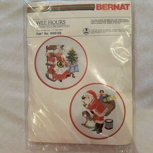 Bernat Vintage Counted Cross Stitch Kit Wee Hours Santa Christmas Craft DIY
